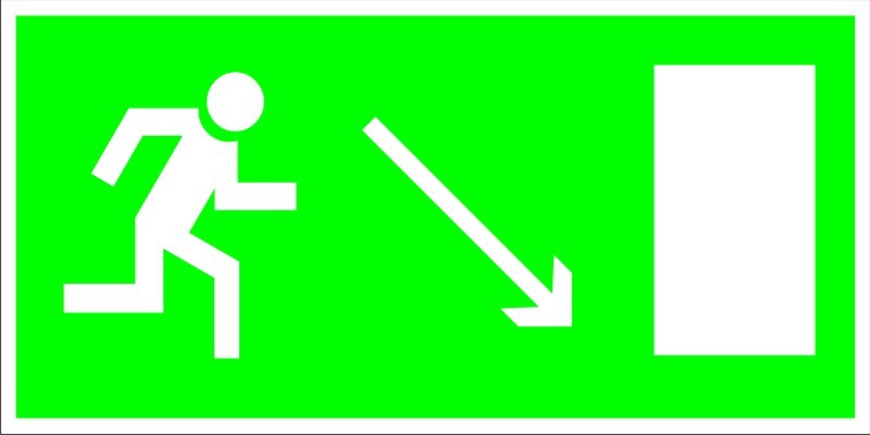 Е 07 Направление к эвакуационному выходу направо вниз